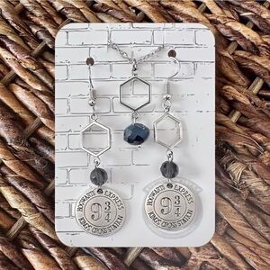 New Handmade Silver-Tone “Platform 9 ¾” (Harry Potter) Necklace & Earrings Set